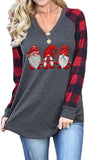 Women Santa Claus Pattern Printed V-Neck Raglan Long-Sleeved Shirt