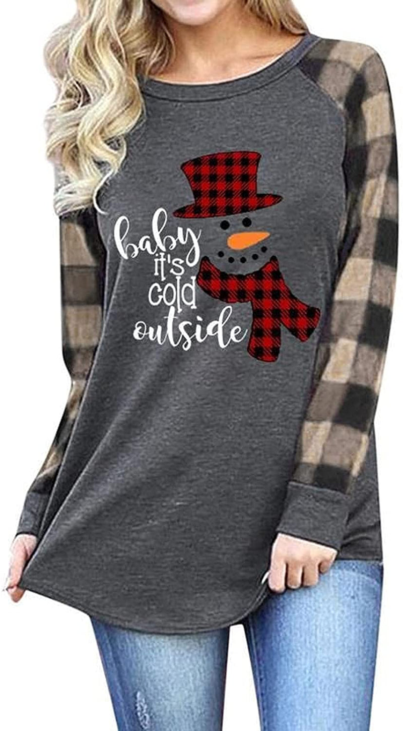 Christmas Shirt for Women Baby It's Cold Outside Long Sleeve Blouse