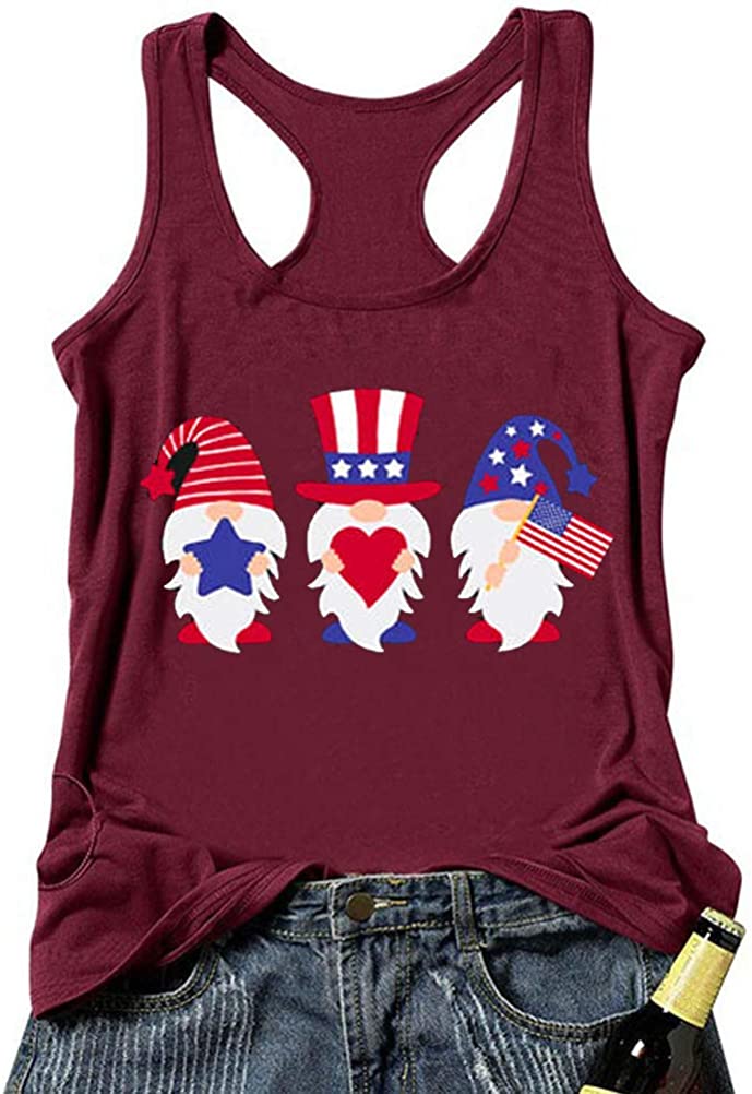 Femmes drapeau américain Gnomes amour coeur débardeur patriotique Gnomes chemise