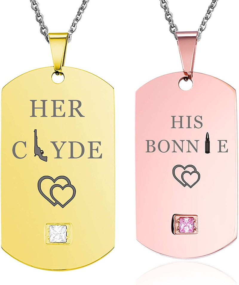 NEHZUS Mens Womens Stainless Steel Necklace Pendant Tag Jewelry Gift for Couple Personalized Name Matching Necklaces Set for Him and Her