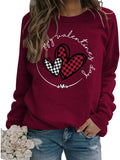 Happy Valentines Day Sweat Women Buffalo Plaid Cute Heart Shirt