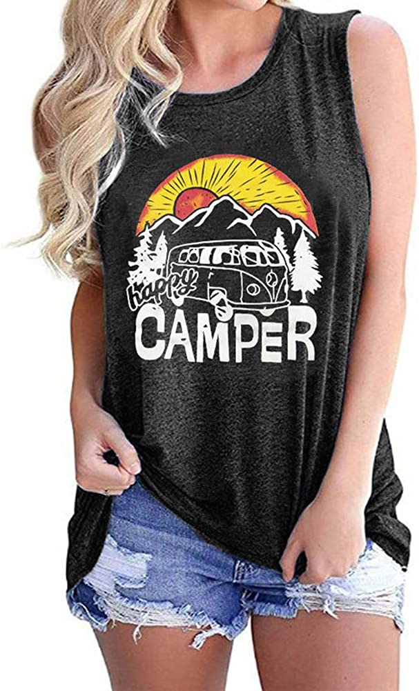 Women Happy Camper T-Shirt Camping Tshirt