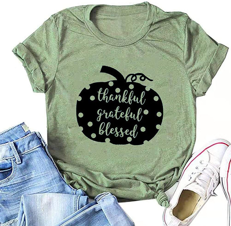 Women Thankful Grateful Blessed T-Shirt Pumpkin Shirt