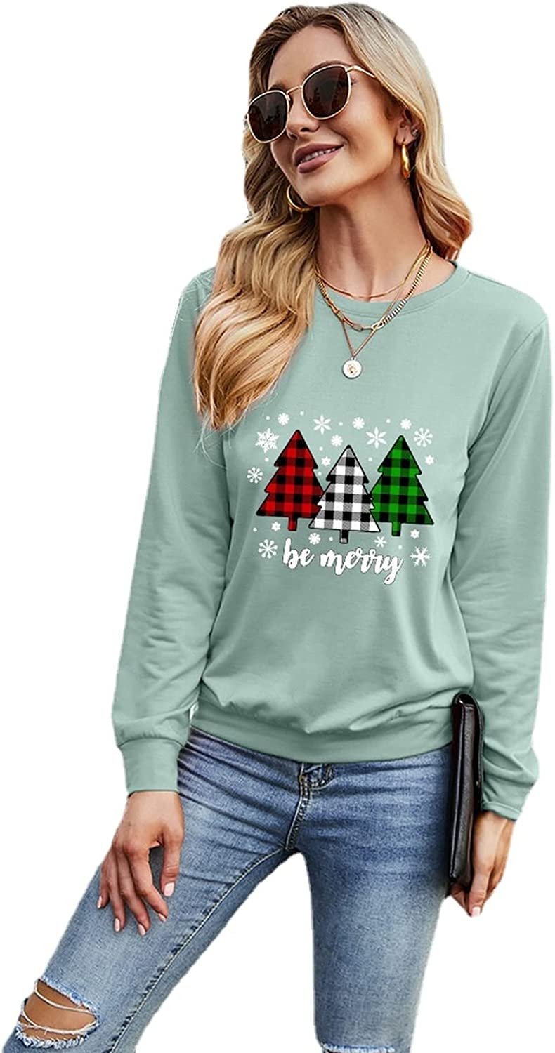 Women Be Merry Shirt Long Sleeve Buffalo Plaid Christmas Blouse