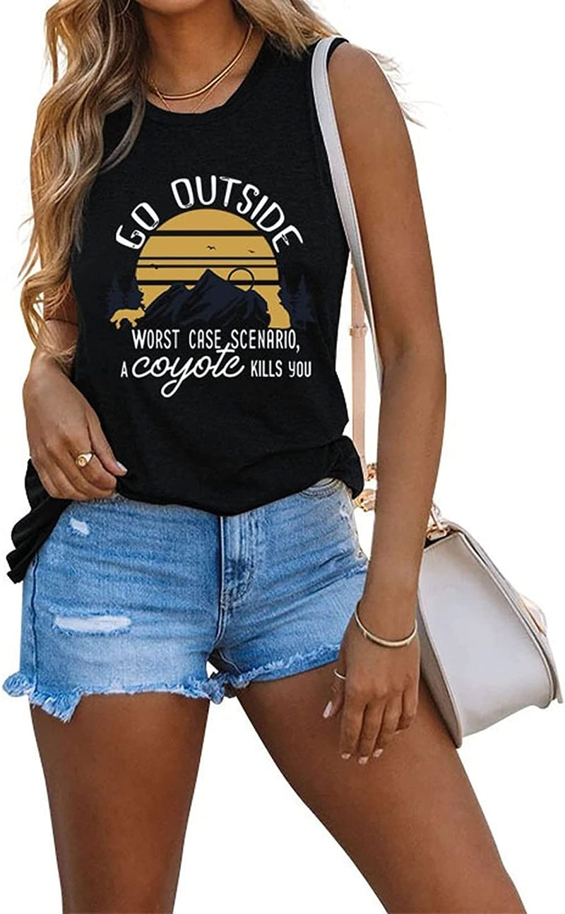 Women Camping Shirt Go Outside Worst Case Scenario A Coyote Kills You Tee Tops