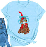 Women Chicken with Glasses Bandana Tee Shirt Cute Chicken T-Shirt