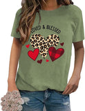 Loved & Blessed Valentines Day Shirt Women Love Heart Tee Tops