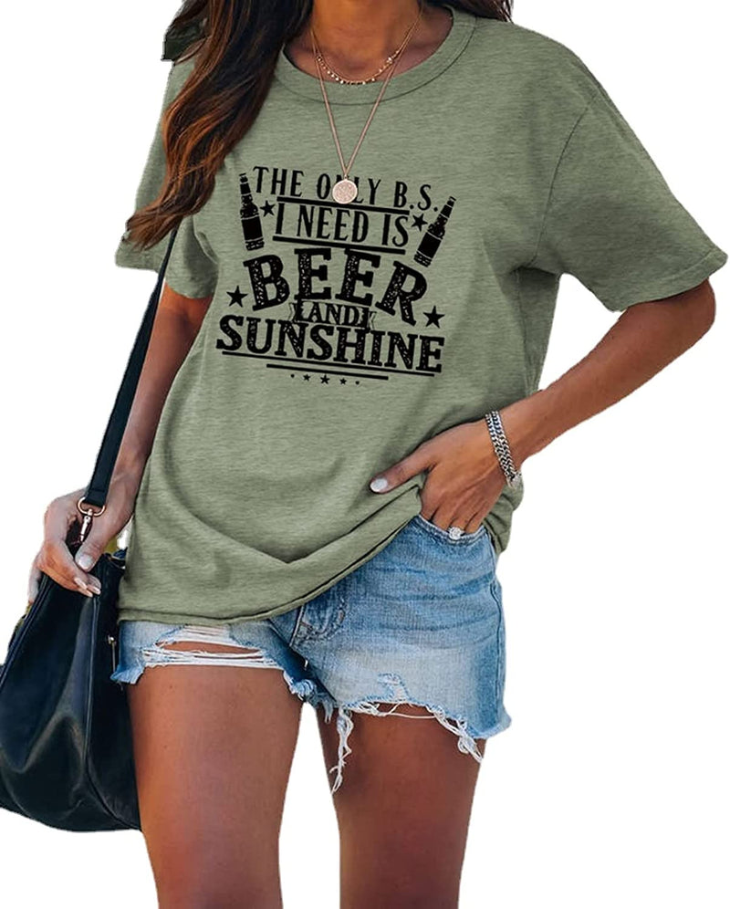 Women Vacation Summer Shirt The Only BS I Need is Beer and Sunshine Tees Tops