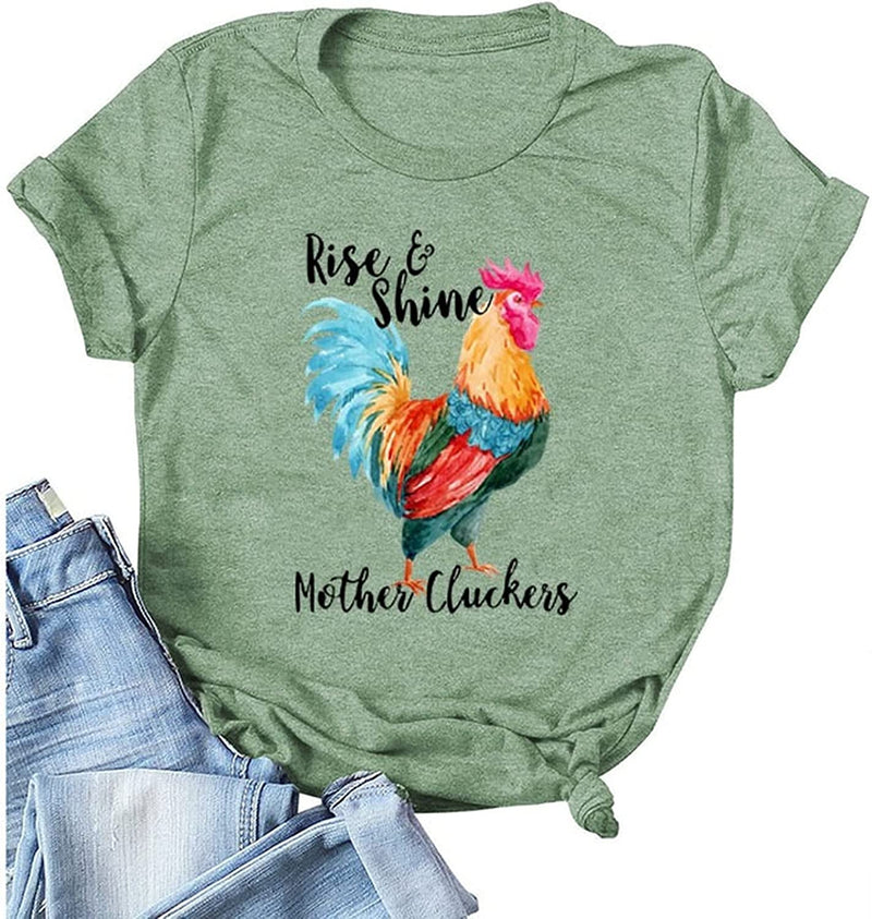 Rise & Shine Mother Cluckers Cute T-Shirt Graphic Shirt for Women