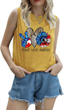 Women Peace Love America Shirt American Flag Sunflower Tank Tops