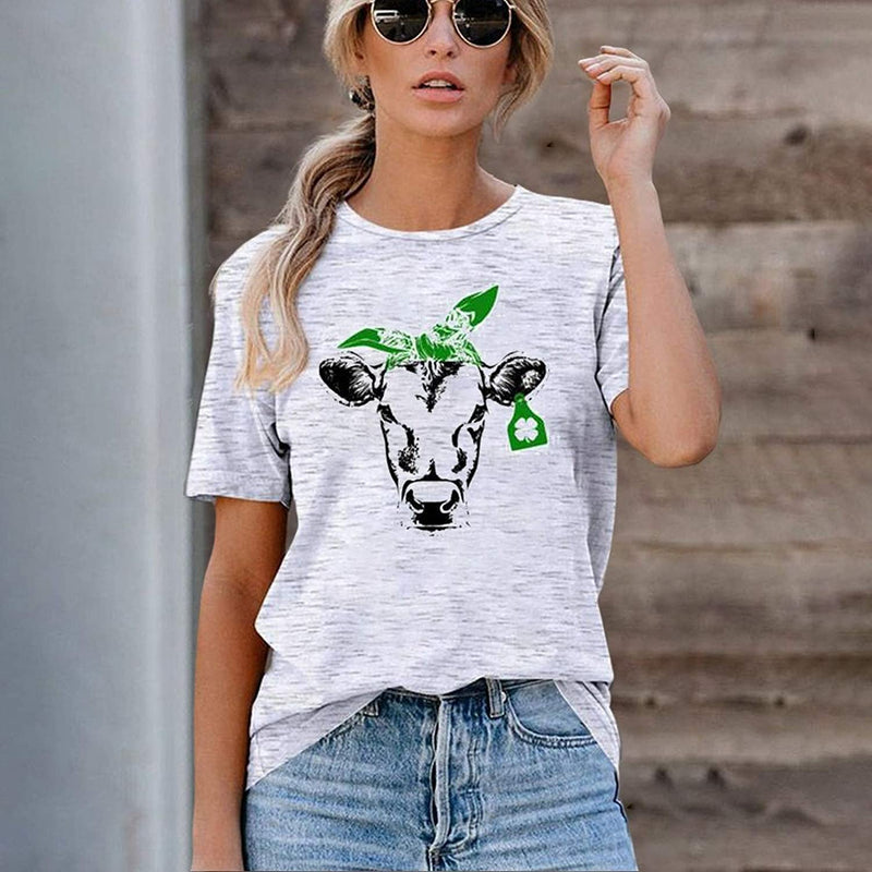 Women Lucky Heifer with Bandanna T-Shirt Funny Cow Shirt St Patricks Day Shirt