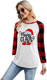 Women Mama Claus Christmas Mother Shirt Long Sleeve Buffalo Plaid Fashion Tops