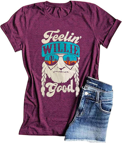 Damen Kurzarm-T-Shirt „Feelin‘ Willie Good“ mit Grafik