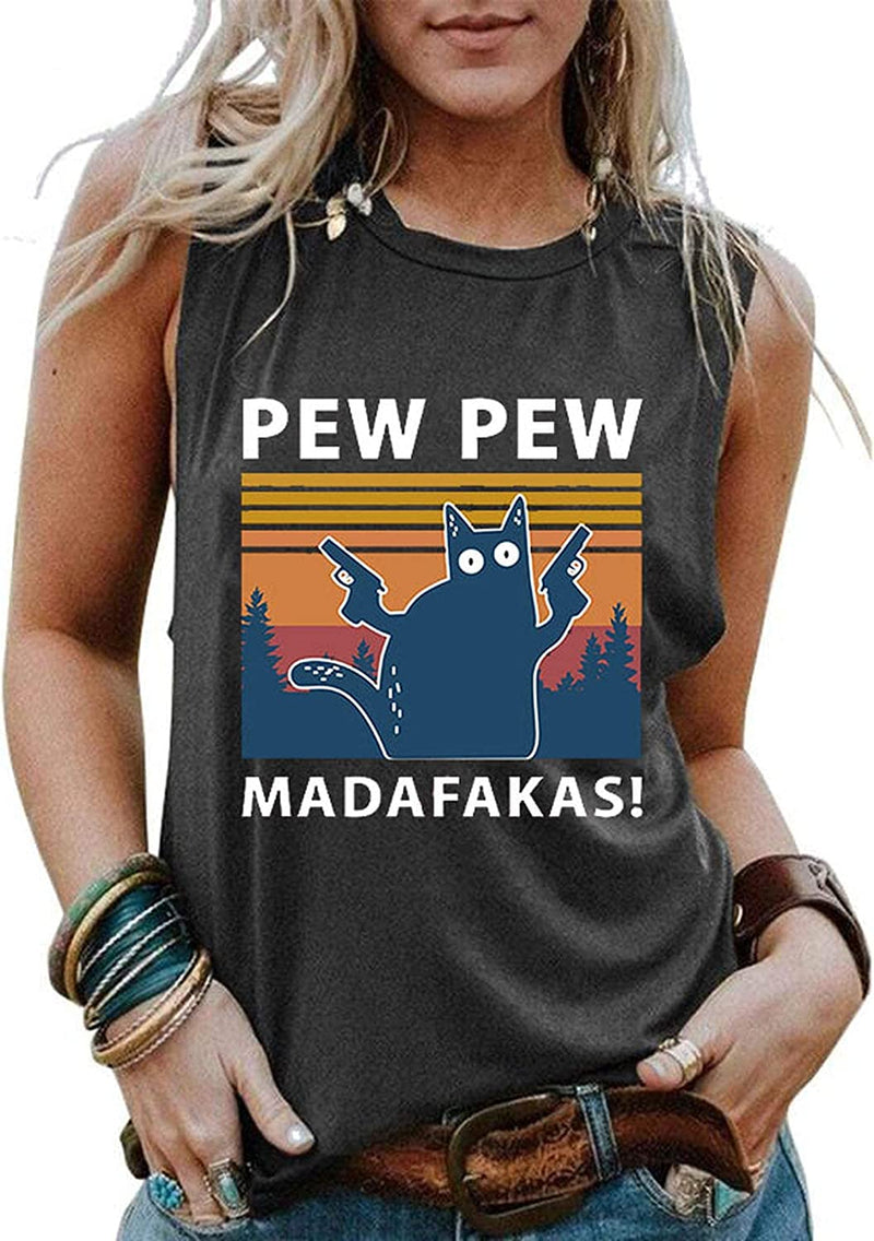 Femmes Pew Pew Madafakas Chemise Drôle Pew Pew Chat Chemise Femmes Débardeur Graphique