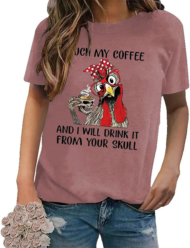 Funny Chicken Coffee Shirt Women Farmer Chicken Gift Tee Tops