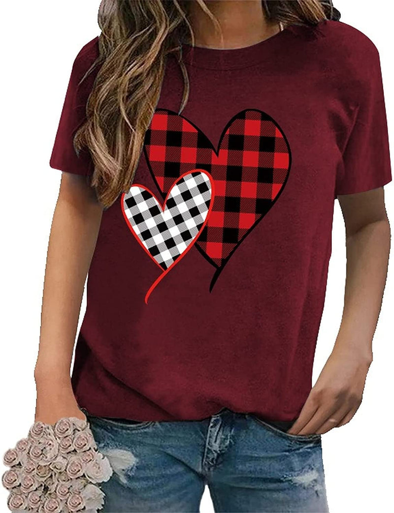 Buffalo Plaid Love Hearts Shirt Women Valentines Day Gift Tees