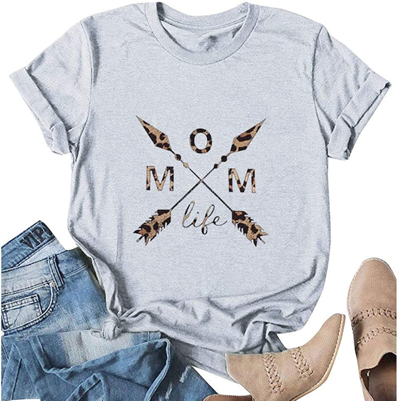 Women Leopard Mom Life T-Shirt Mom Graphic Tee