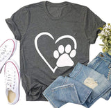 Women Dog Paw Love Heart T-Shirt Dog Mom Shirt