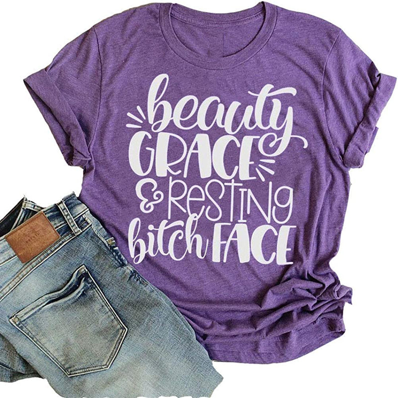 Women Beauty Grace & Resting Bitch FACE T-Shirt Graphic Shirt