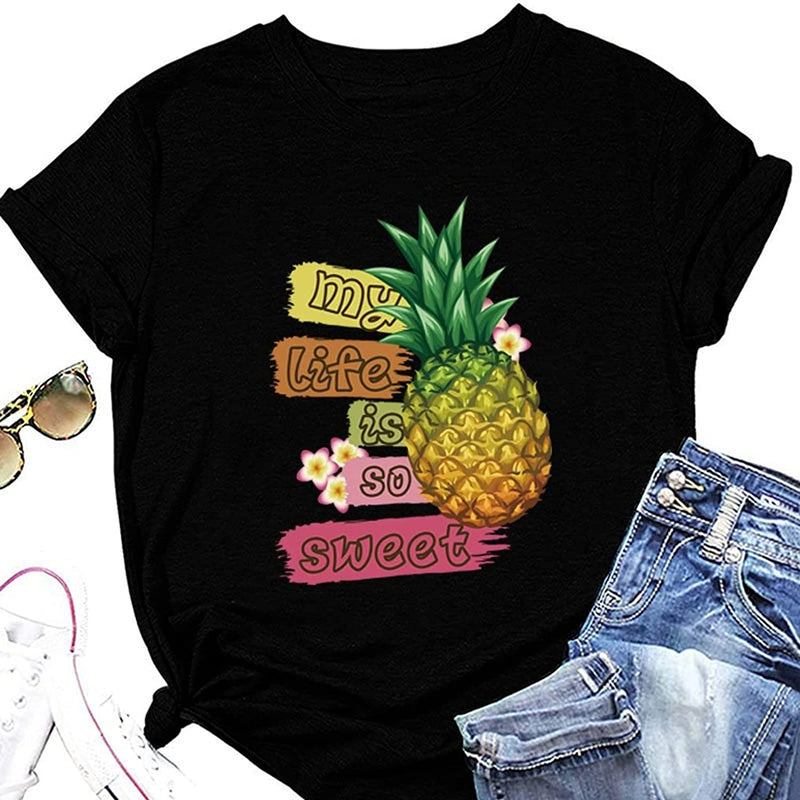 Women Pineapple Summer T-Shirt My Life is So Sweet Tees Tops