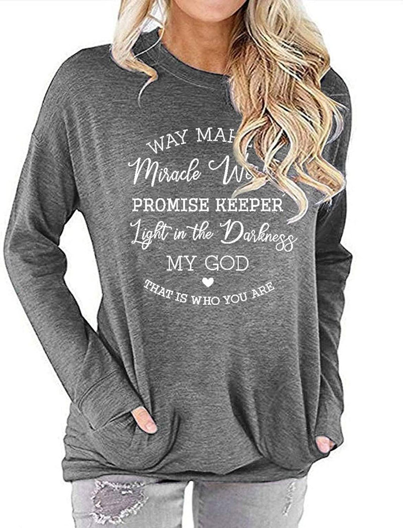 Long Sleeve Way Maker Blouse Miracle Worker Promise Keeper Light in The Darkness My God This is Who You are Blouse
