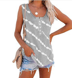 Women Casual Sleeveless Tie Dye Stripe Shirt Tunic Shirt with Buttons