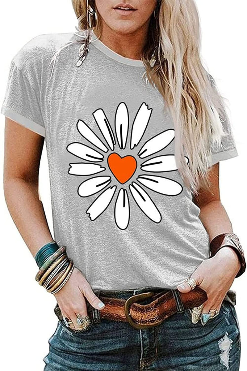 Women Daisy Love Floral Wildflower T-Shirt
