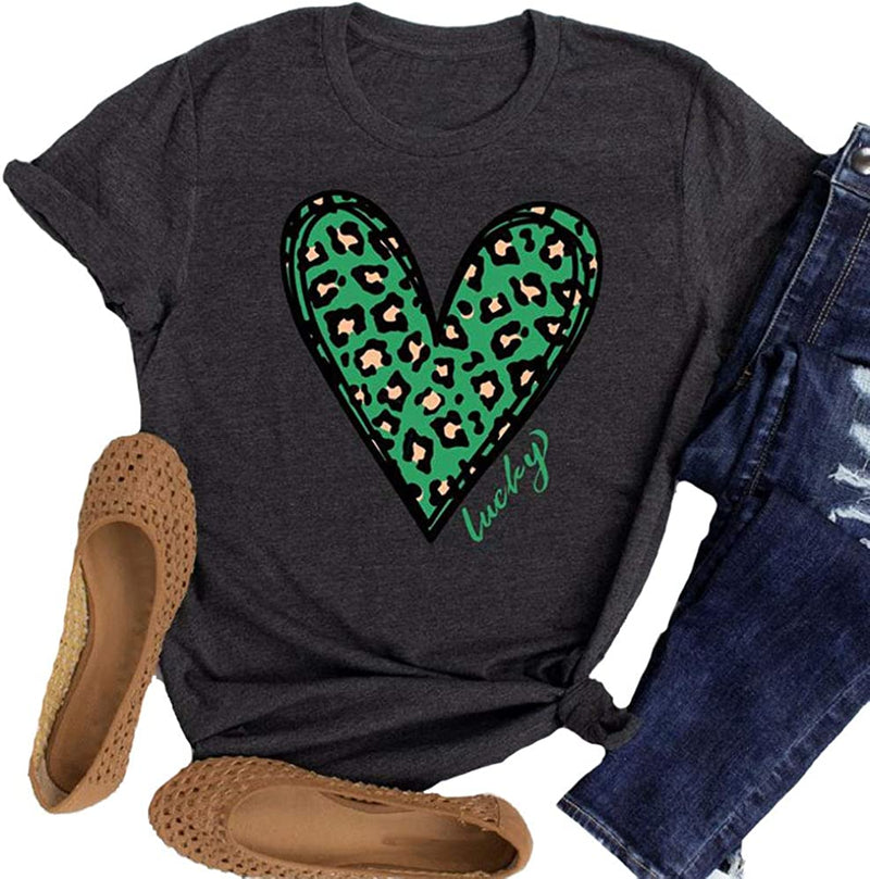 Women Buffalo Plaid & Leopard Heart T-Shirt