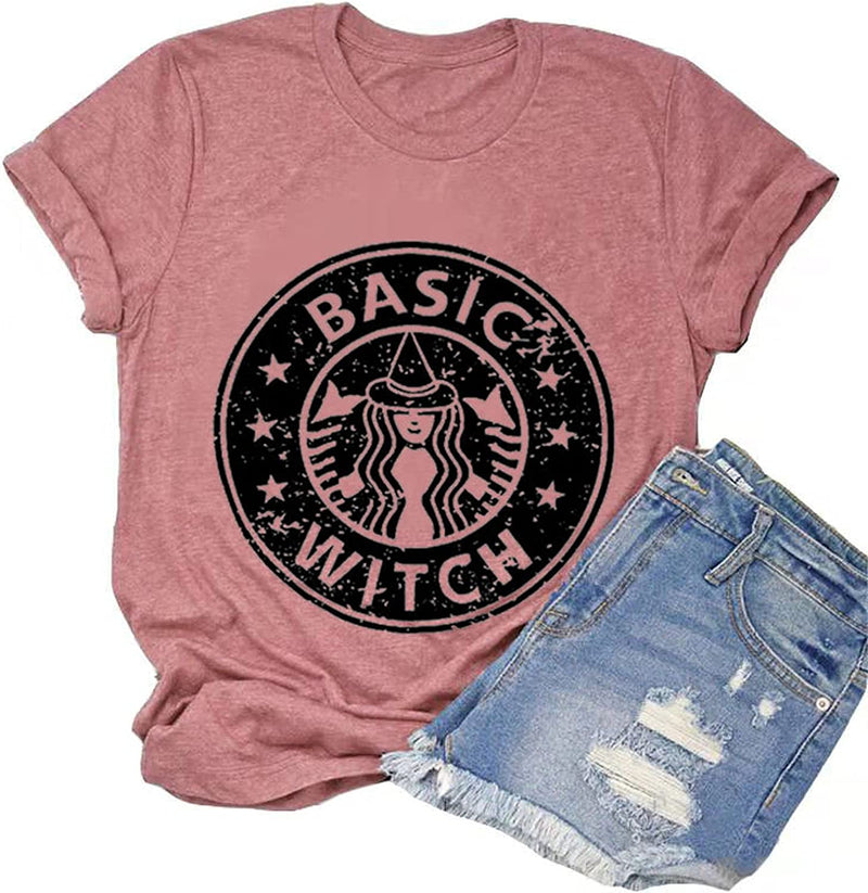 Women Basic Witch T-Shirt Funny Coffee Graphic T-Shirt for Women