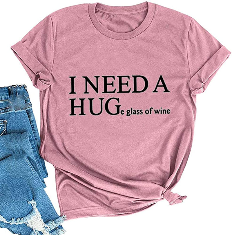 FZLYE Womens I Need A Huge Glass of Wine T-Shirt Short Sleeve Taco Tees Margarita Shirt Funny Drinking Tops (Large,A1Red)
