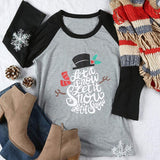 Women 3/4 Sleeve Let it Snow Blouse Christmas Raglan Shirt