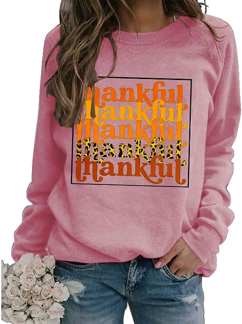 Sweat-shirt de remerciement pour femmes, manches longues, imprimé léopard, chemise de Thanksgiving graphique