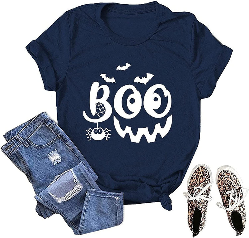 Women Boo T-Shirt Trick or Treat Funny Shirt Halloween Tee Shirt