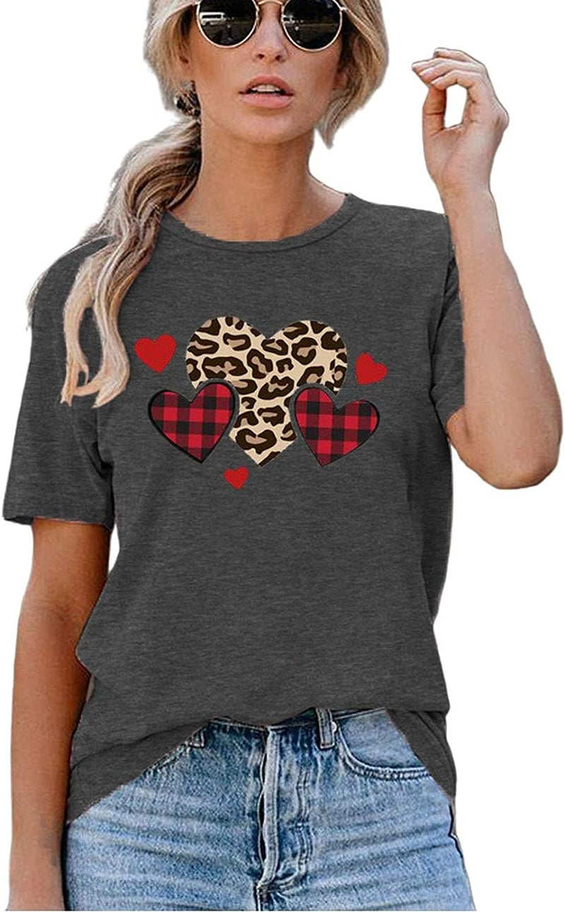 Women Buffalo Plaid & Leopard Heart T-Shirt
