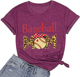 Women Baseball Mom T-Shirt Women Funny Leopard Graphic Mama Shirt