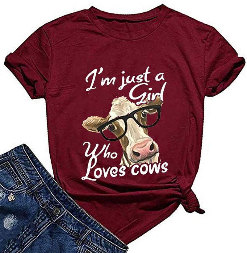 Women I'm Just A Girl Who Loves Cows T-Shirt Cute Cow Lover Shirt