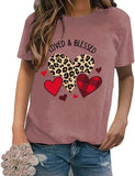 Loved & Blessed Valentines Day Shirt Women Love Heart Tee Tops