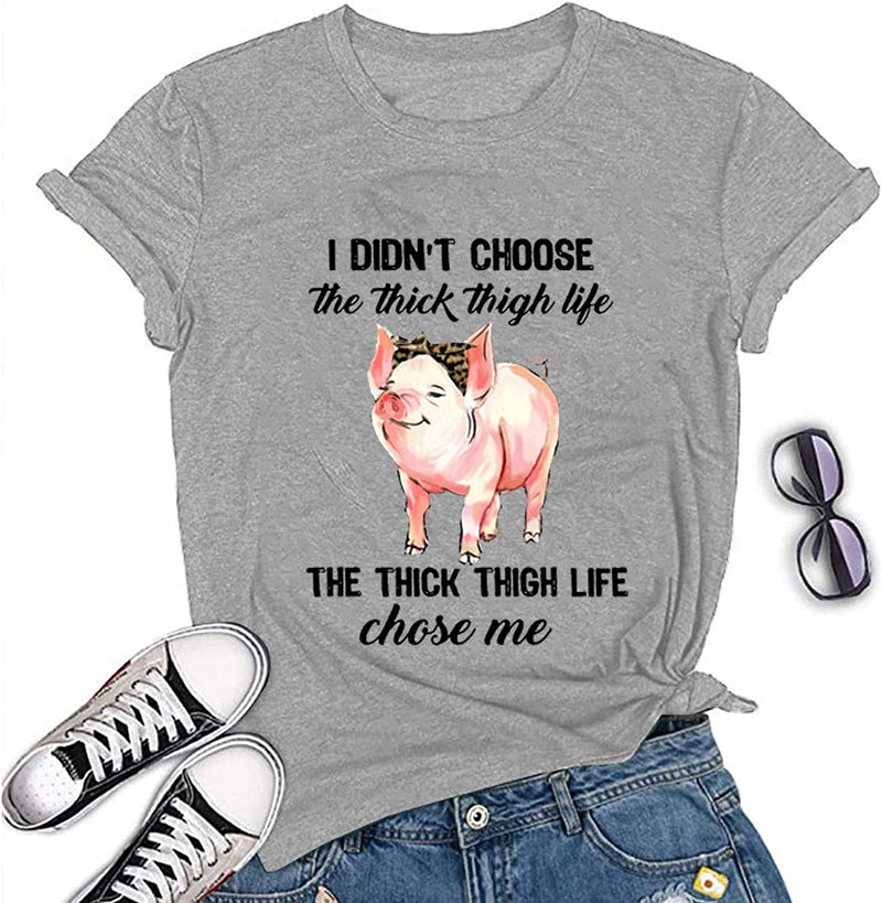 Women I Didn't Choose The Thick Thigh Life Funny T-Shirt Pink Pigs with Bandana Cute Shirt