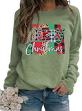 Women Long Sleeve Leopard & Buffalo Plaid Merry Christmas Sweater Christmas Shirt