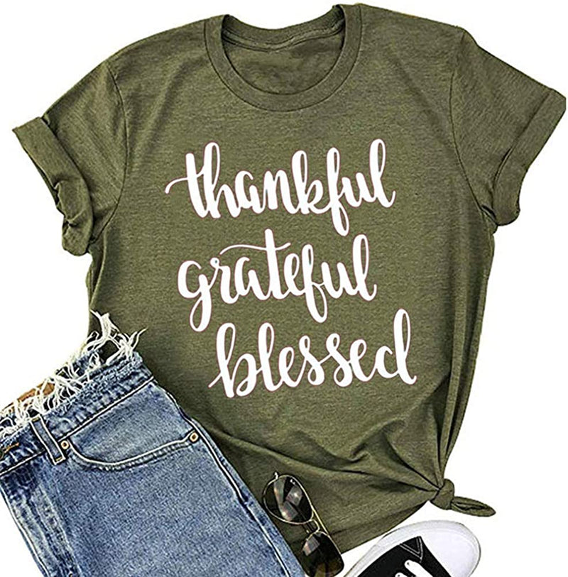 Thankful Grateful Blessed Women T-Shirt Thanksgiving Shirt
