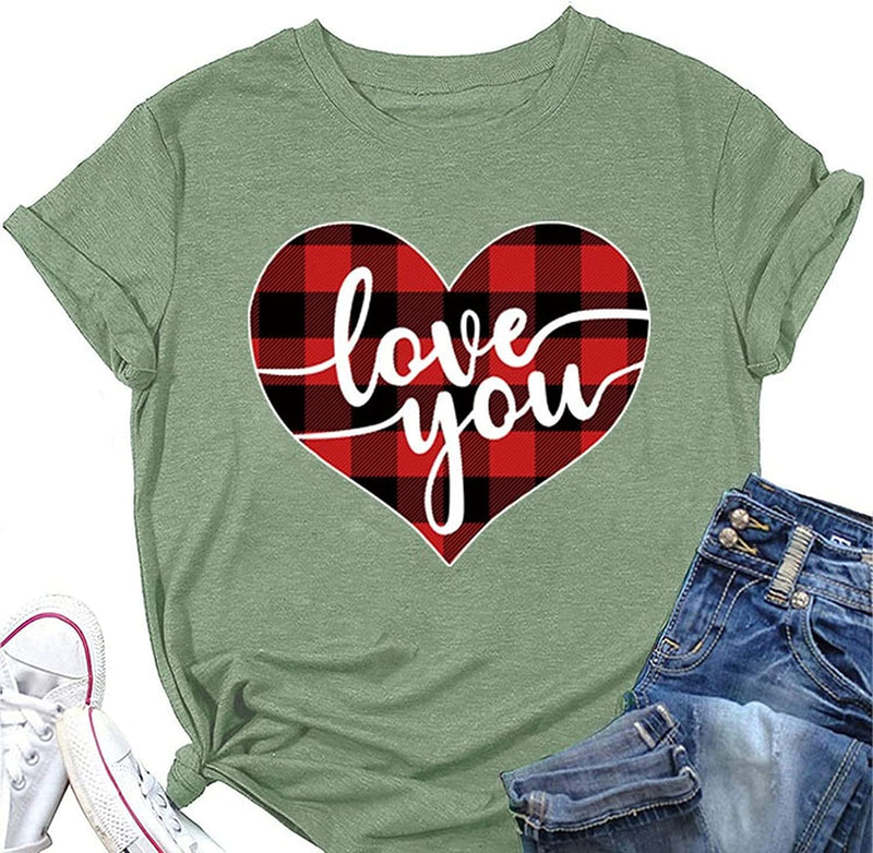 Buffalo Plaid Love T-Shirt Women Valentines Day Gift Tees