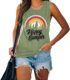 Women Happy Camper Tank Tops Camping Adventure Nature Lover Shirt