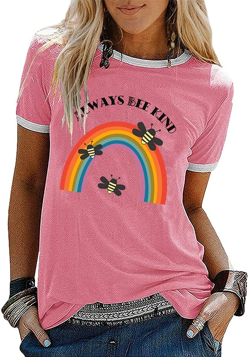 Always Bee Kind Shirt Women Inspirational Rainbow Short Sleeve T-Shirt