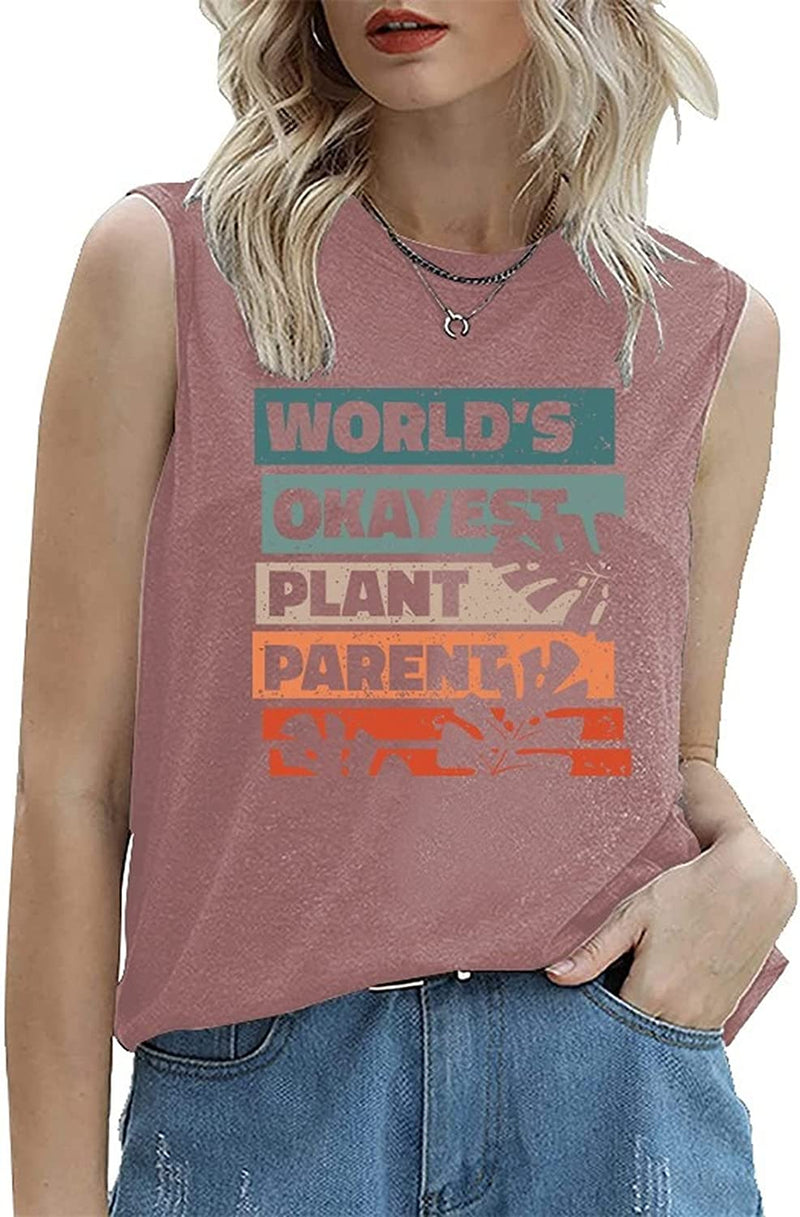 Women Plant Lady Tank World's Okayest Plant Parent Botanical Tee Shirt