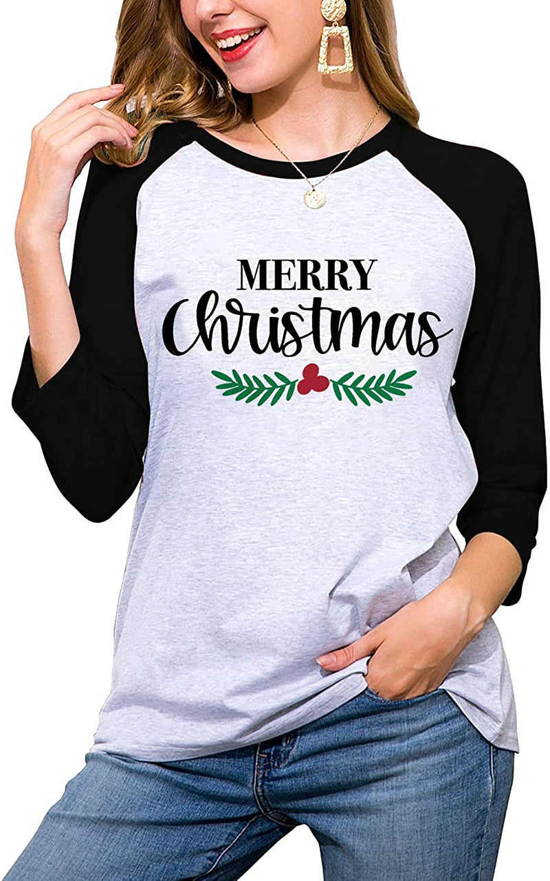 Merry Christmas Shirt 3/4 Sleeve Graphic Blouse