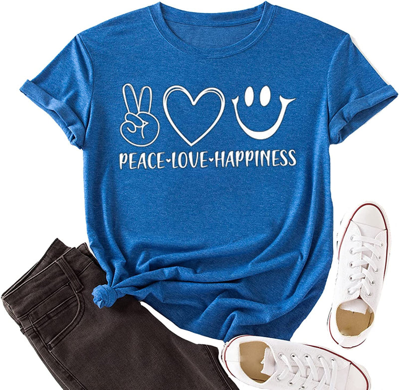 Women Peace Love Happiness T-Shirt Happiness T-Shirt Women Graphic Shirt