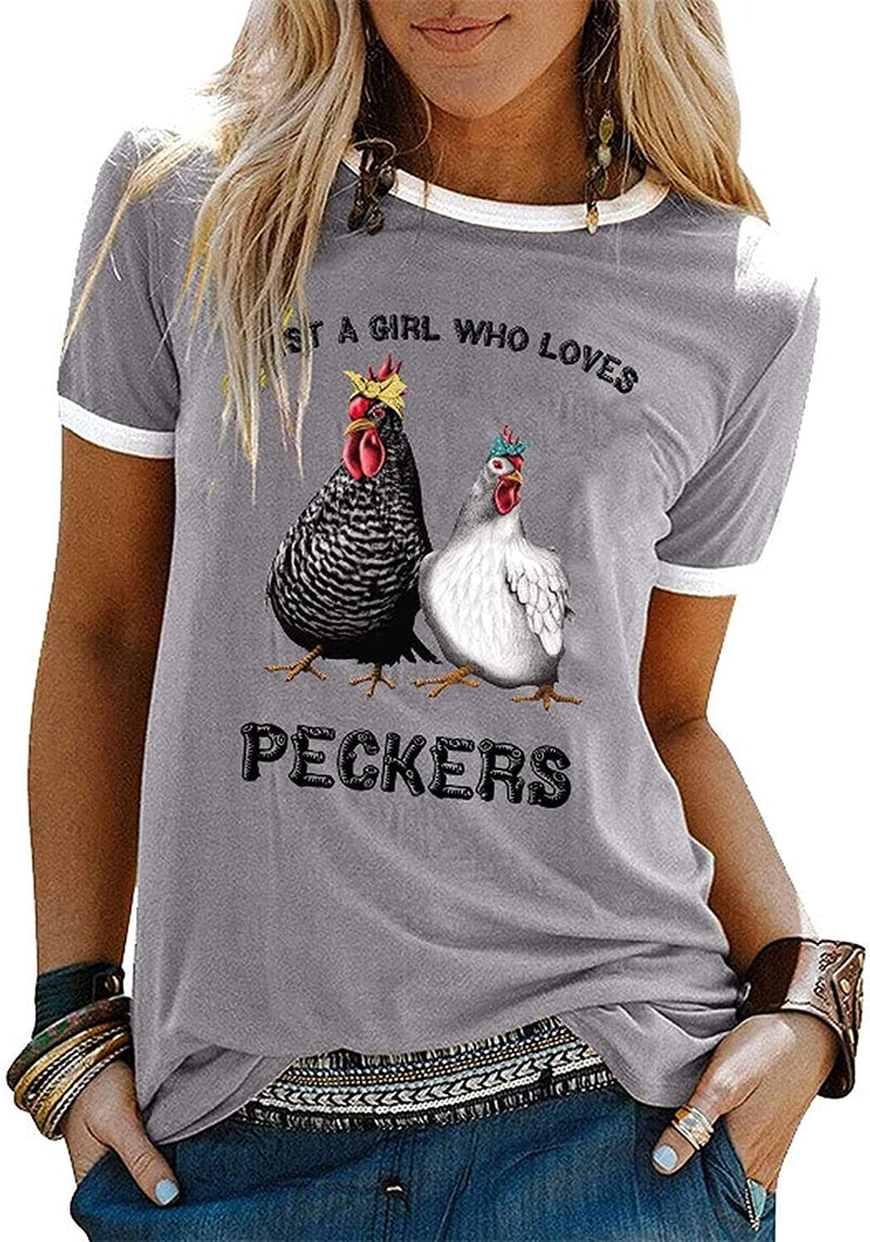 Women Just A Girl Who Loves Peckers T-Shirt Chicken Gift Shirt