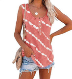 Women Casual Sleeveless Tie Dye Stripe Shirt Tunic Shirt with Buttons