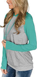 Women Contrasting Color Raglan Sleeve Hooded Pocket Shirt Fashion Blouse