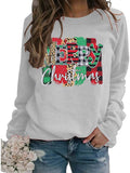 Women Long Sleeve Leopard & Buffalo Plaid Merry Christmas Sweater Christmas Shirt